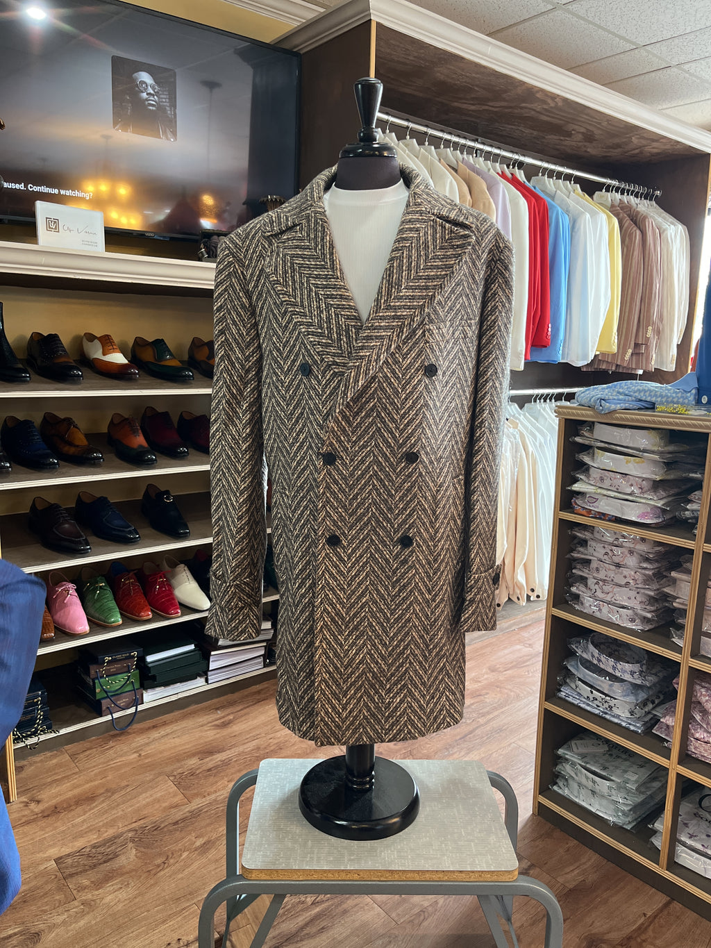 Brown Herringbone Top Coat