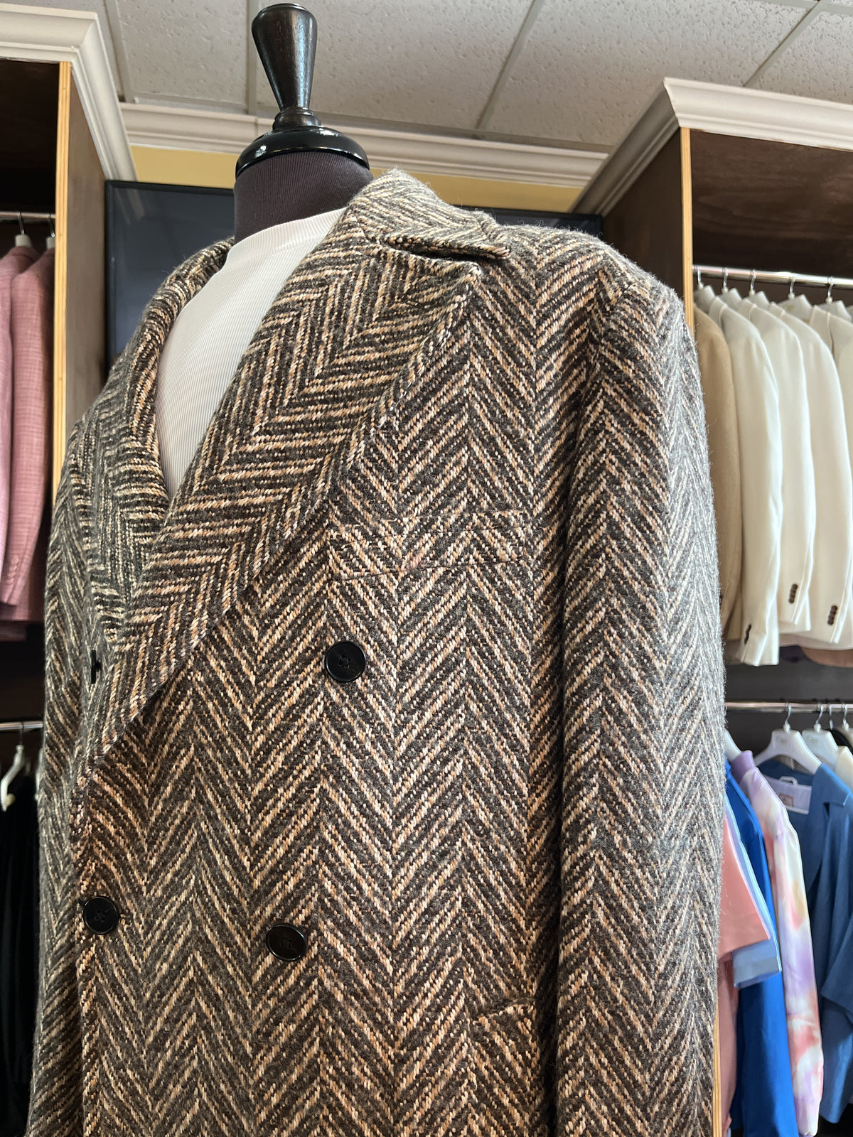 Brown Herringbone Top Coat
