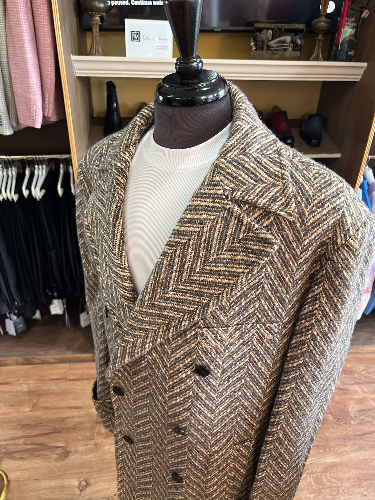 Brown Herringbone Top Coat