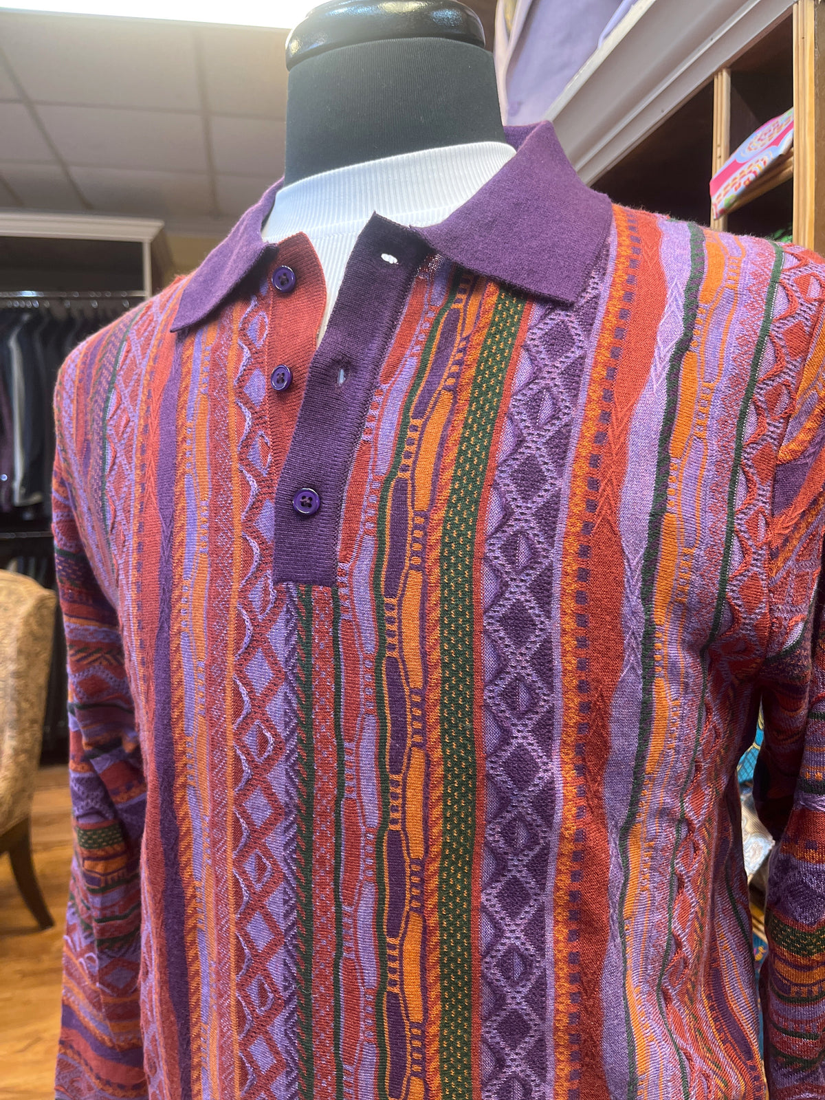 Long Sleeve Patterned Knit Polo (4 styles)