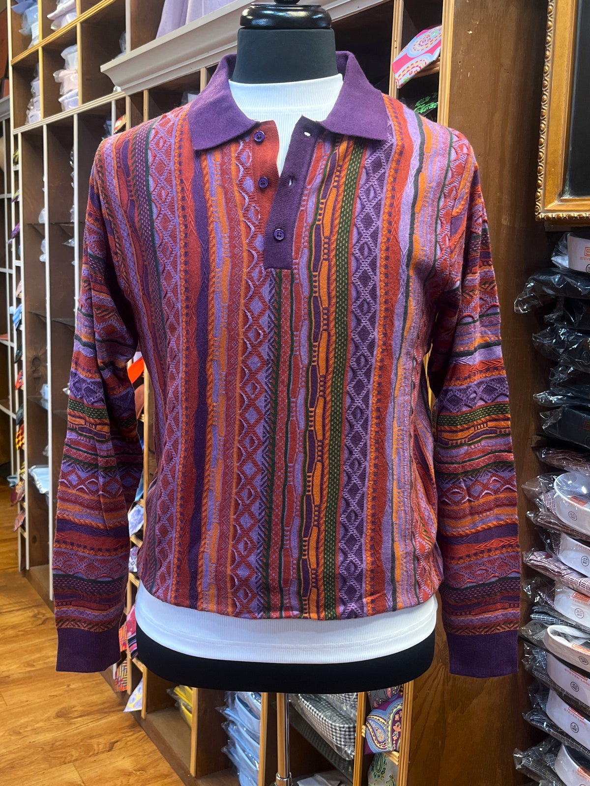 Long Sleeve Patterned Knit Polo (4 styles)