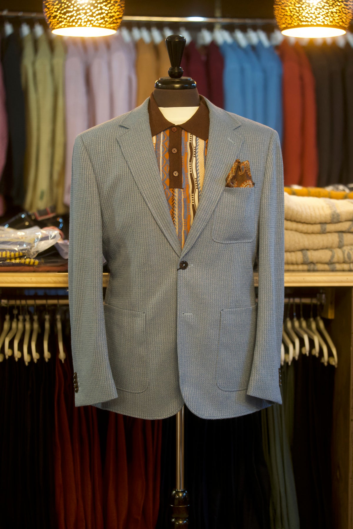 Waffle Fabric Cigar Blazer - BLUE #J7010